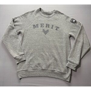 MERIT‎ Gray Raglan Sleeve Sweatshirt Mens Medium Crew Neck Logo Patch